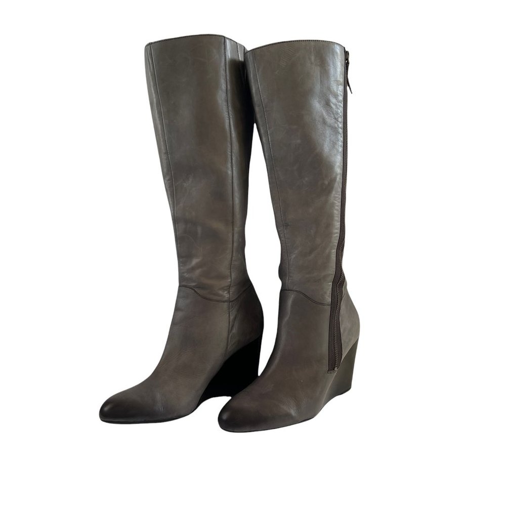 Franco Sarto A-Osteria Grey Leather Wedge Asymmetrical Zip Boots Size 11 - Picture 15 of 15